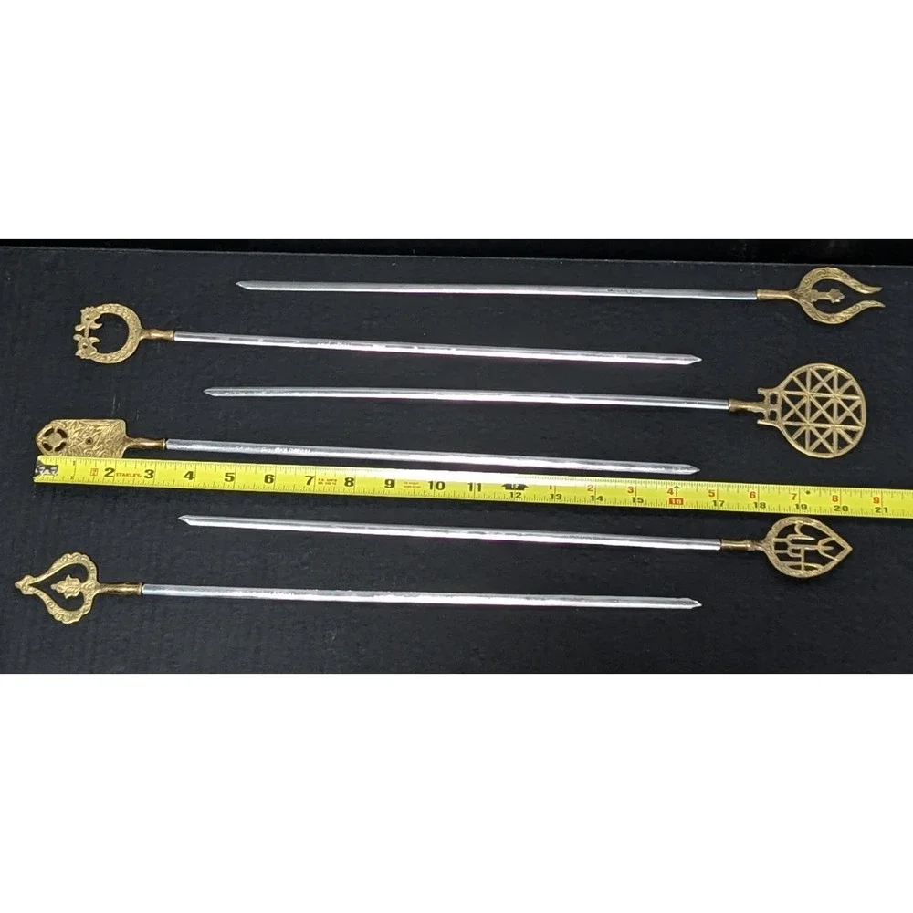 Vintage Turkish Brass and Stainless Tarzan Inox Kebab Skewers Set of Six